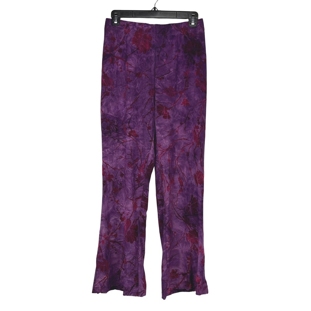 DESIGUAL Purple Floral Devore Burnout Velvet Flared Fluid Pants Size S - Picture 3 of 8